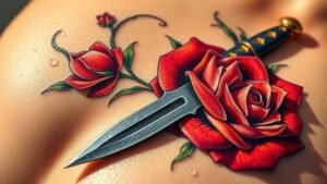 Read more about the article Dagger Rose Tattoo Meaning and Symbolism